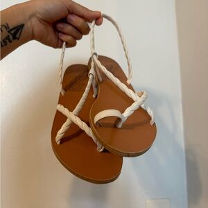 Ancient greek sandals braided white leather